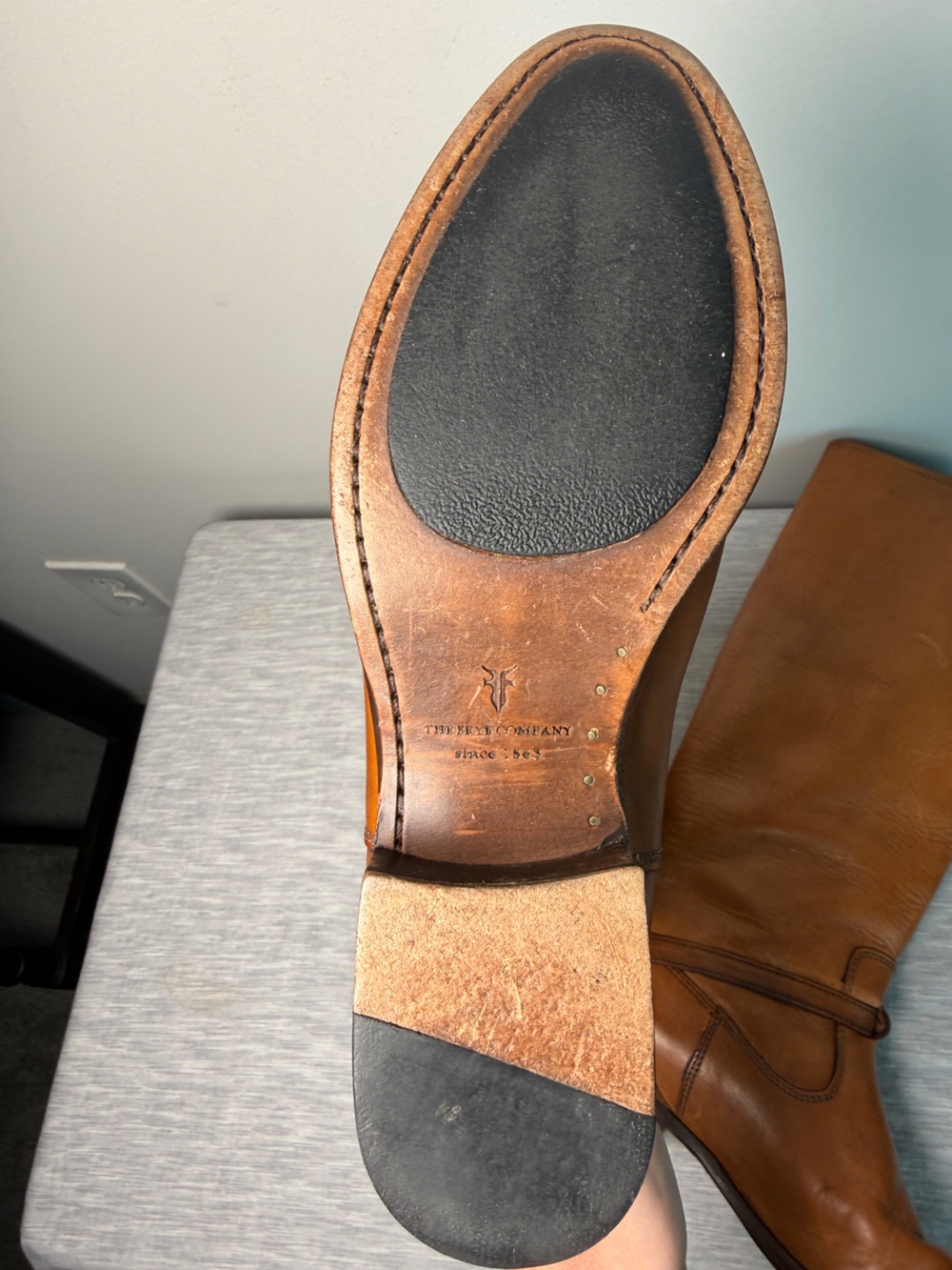 Frye Lindsay Plate Cognac Honey Leather Knee High Riding Boots Sz 7 - Picture 9 of 14
